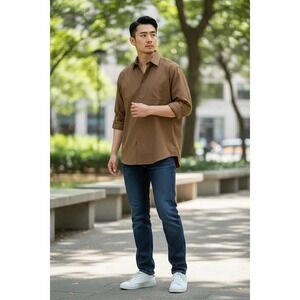 Men's Stacy Adams Brown Long Sleeve Button Down Dress Shirt Size 22 Neck